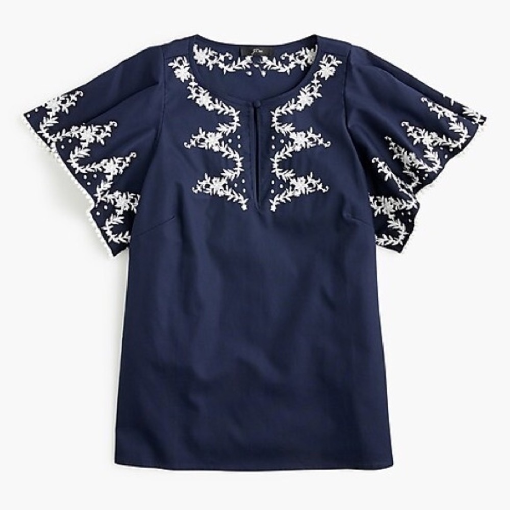 JCREW Navy Blue Embroidered Women's Top